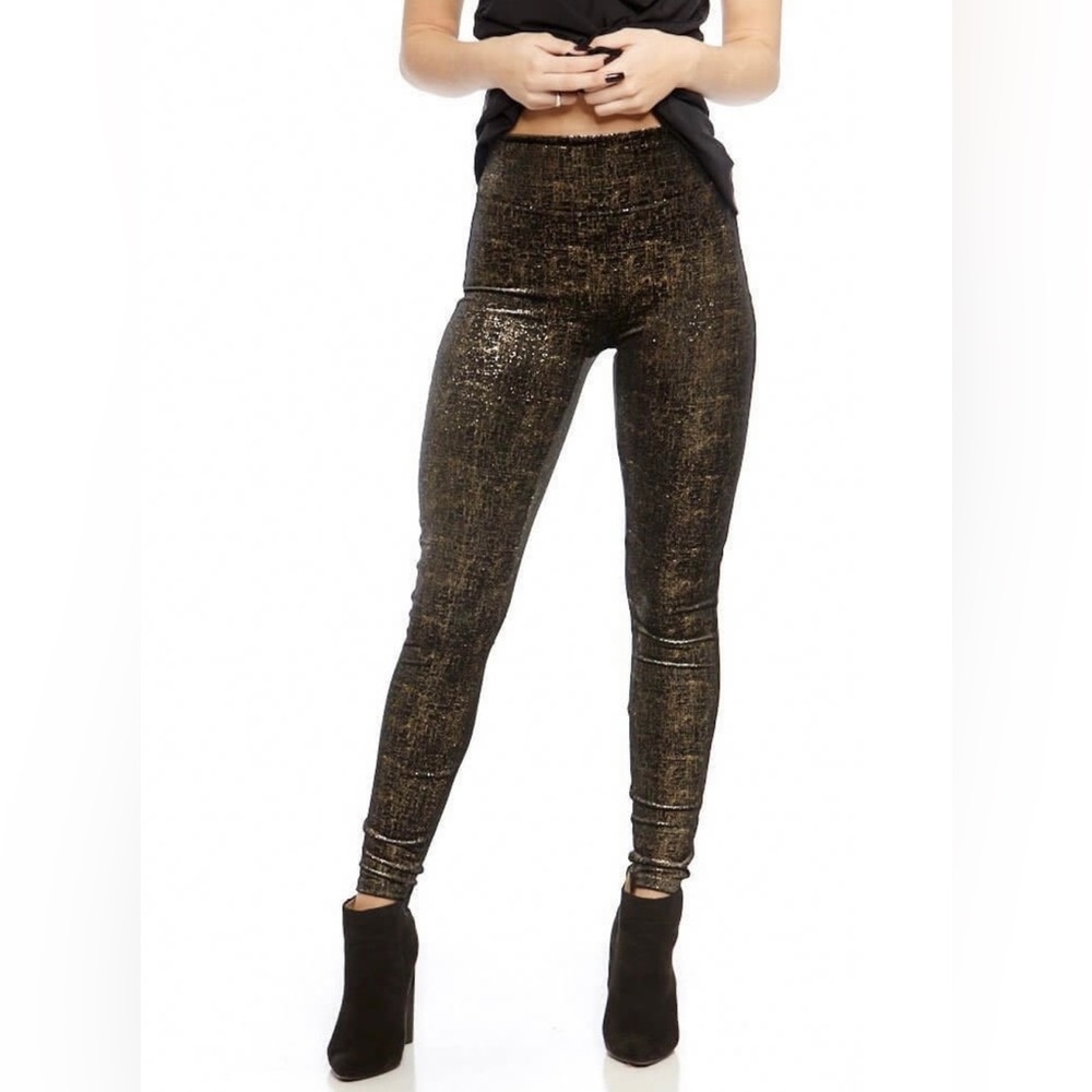 SPANX Velvet Shine Shimmer Leggins, Black & Gold Womens-Small